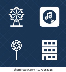 Premium set of fill vector icons. Such as colorful, food, house, london, dessert, striped, graphic, carousel, key, business, sign, amusement, building, bank, holiday, candy, unhealthy, wheel, circle