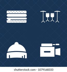 Premium set of fill vector icons. Such as clothing, snack, microphone, fast, drum, head, hat, rhythm, percussion, film, burger, sandwich, sound, food, menu, graphic, television, movie, sign, lunch