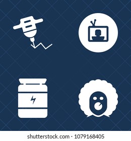 Premium set of fill vector icons. Such as video, bodybuilding, holiday, funny, machine, technology, costume, makeup, media, sport, character, object, drill, circus, healthy, food, industrial, metal