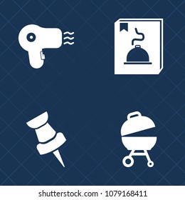 Premium set of fill vector icons. Such as location, button, marker, grilled, pointer, appliance, grill, menu, hot, blow, food, party, navigation, cooking, pictogram, element, equipment, barber, bbq