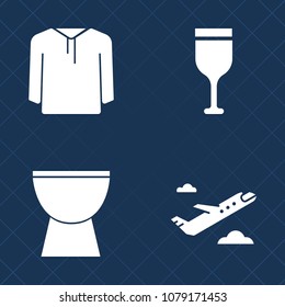 Premium set of fill vector icons. Such as clothing, music, coat, plane, style, concert, celebration, drum, travel, flight, transportation, airplane, wear, transport, jacket, pour, sound, bottle, wine