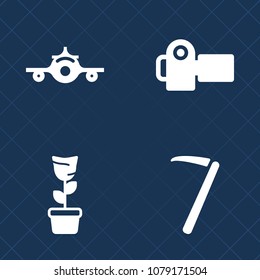 Premium set of fill vector icons. Such as equipment, airplane, photography, work, lens, nature, room, photograph, image, photo, decoration, home, construction, hammer, airport, pot, tool, plant, film