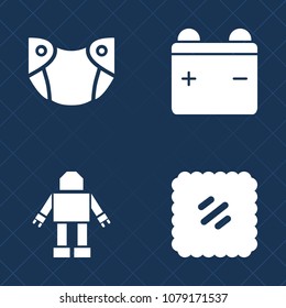Premium set of fill vector icons. Such as post, diaper, electrical, old, card, battery, power, vintage, healthy, baby, nappy, white, control, letter, sign, stamp, protection, newborn, cyborg, postage