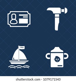 Premium set of fill vector icons. Such as concept, food, identification, board, security, surfing, child, sea, drink, construction, plastic, saw, tag, milk, sport, childhood, man, identity, kid, care