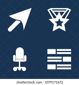 Premium set of fill vector icons. Such as modern, computer, trophy, interior, furniture, ribbon, television, cursor, competition, victory, technology, point, prize, silhouette, internet, seat, radio