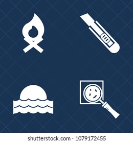 Premium set of fill vector icons. Such as fireplace, light, yellow, search, smoke, beautiful, evening, magnifier, sunny, warm, tool, sky, flame, firewood, hot, camp, glass, sun, campfire, art, morning