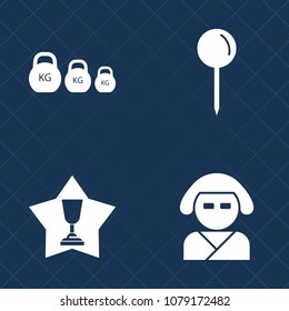 Premium set of fill vector icons. Such as young, web, first, asia, oriental, dumbbell, culture, asian, ribbon, drop, kilogram, achievement, measurement, champion, heavy, award, sign, fitness, japanese