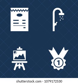 Premium set of fill vector icons. Such as art, wet, paint, health, water, competition, award, pictogram, element, interface, sign, head, winner, trophy, painter, victory, artist, blue, white, bathroom