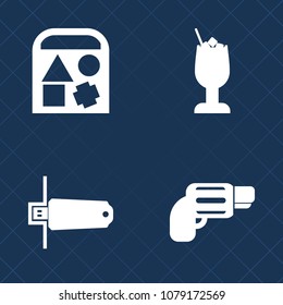 Premium set of fill vector icons. Such as lime, chip, cocktail, flash, child, equipment, ball, party, automatic, baby, pistol, game, gun, alcohol, firearm, fruit, war, toy, caliber, car, ice, liquid