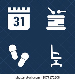 Premium set of fill vector icons. Such as date, graphic, drum, instrument, business, month, shoe, interior, furniture, music, saxophone, white, office, classical, guitar, footwear, orchestra, modern