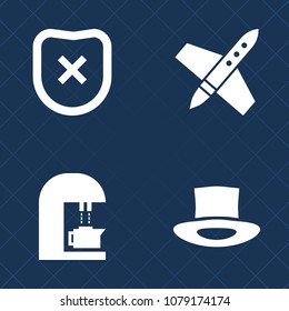 Premium set of fill vector icons. Such as science, espresso, breakfast, hot, hat, food, protection, privacy, ship, exploration, safety, closed, spaceship, brown, cafe, galaxy, closeup, launch, rocket