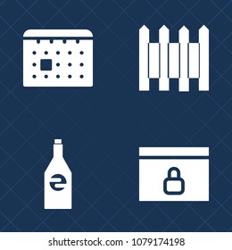 Premium set of fill vector icons. Such as padlock, water, protection, iron, object, week, soda, month, calendar, lock, safety, outdoor, beverage, internet, secure, web, day, wall, security, container