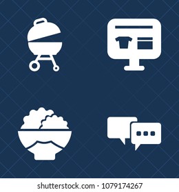 Premium set of fill vector icons. Such as money, talk, agriculture, market, white, speech, dialog, fire, hot, cooking, traditional, bubble, seed, communication, party, bbq, steak, grilled, grill, bag