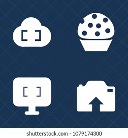 Premium set of fill vector icons. Such as connection, cookie, menu, dessert, digital, muffin, computing, breakfast, bakery, sign, doughnut, camera, network, screen, cafe, web, happy, display, cupcake