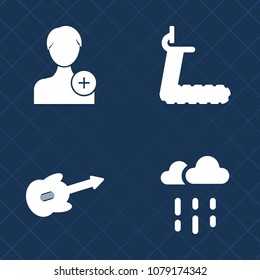 Premium set of fill vector icons. Such as account, raindrop, manager, day, guitar, wet, string, water, face, equipment, health, drop, running, treadmill, workout, acoustic, rainy, sport, autumn, light