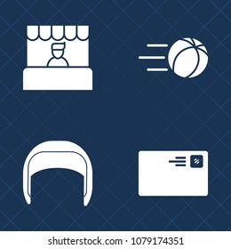 Premium set of fill vector icons. Such as player, consumer, trolley, email, competition, shop, sale, worker, envelope, sport, helmet, flying, store, internet, communication, game, football, soccer