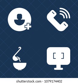 Premium set of fill vector icons. Such as social, internet, person, mobile, communication, business, phone, bowl, restaurant, account, sign, message, call, kitchen, lunch, digital, web, add, cell, app