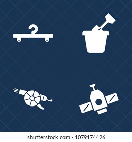 Premium set of fill vector icons. Such as satellite, clothes, store, shovel, orbit, sand, play, technology, international, old, shop, box, summer, station, cannon, childhood, planet, war, object, hook