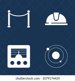 Premium set of fill vector icons. Such as hard, wooden, internet, science, technology, object, yellow, earth, plastic, galaxy, protection, saturn, astronomy, architect, hat, solar, engineer, signal