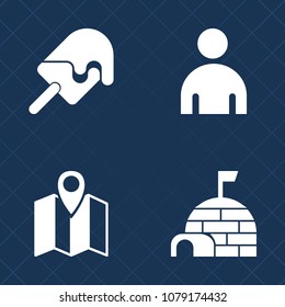 Premium set of fill vector icons. Such as pin, cold, arctic, map, icecream, tasty, cream, igloo, gps, road, style, navigation, street, young, ice, character, travel, boy, direction, dessert, sweet