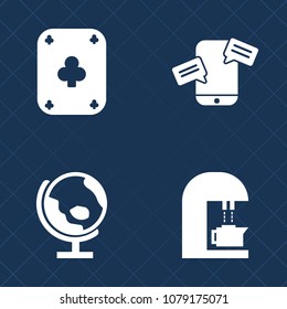 Premium set of fill vector icons. Such as global, cafe, planet, play, black, graphic, phone, beverage, cappuccino, win, bean, closeup, food, coffee, card, breakfast, geography, message, sign, media