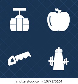 Premium set of fill vector icons. Such as blade, tram, equipment, apple, steel, cable, city, green, transportation, road, saw, industry, tool, organic, carpentry, tramway, travel, sky, urban, tourism