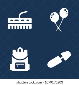 Premium set of fill vector icons. Such as celebrate, applicator, balloon, makeup, celebration, sign, tourism, back, mascara, girl, fun, school, fashion, piano, paint, lash, helium, decoration, travel
