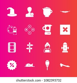 Premium set with fill vector icons. Such as movie, fish, delete, department, hat, video, food, groom, price, water, sale, fashion, profile, teapot, circus, film, street, avatar, couple, light, account