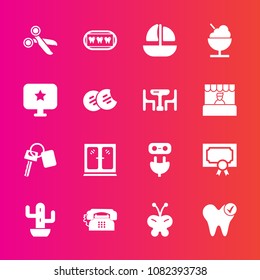 Premium set with fill vector icons. Such as dentist, cactus, diploma, phone, healthy, cabinet, auto, butterfly, desert, ocean, frame, certificate, interior, plant, vessel, car, sign, communication