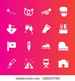 Premium set with fill vector icons. Such as engagement, upload, tent, sound, national, piano, stationery, style, meal, flag, america, hipster, photo, travel, ocean, ring, graphic, temperature, food