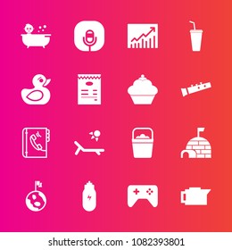 Premium set with fill vector icons. Such as arctic, joystick, game, radio, kid, caffeine, cafe, internet, object, igloo, sound, lifestyle, music, cold, handle, earth, house, snow, globe, juice, water