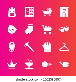 Premium set with fill vector icons. Such as king, child, art, can, fashion, fun, ball, scarf, winter, spanner, queen, fountain, warm, crown, school, furniture, hammer, gardening, sport, architecture