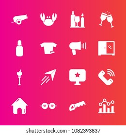Premium set with fill vector icons. Such as cone, travel, fly, finance, call, star, drink, crab, cannon, phone, gun, sea, paper, saw, glass, sign, alcohol, computer, sunglasses, button, plane, work