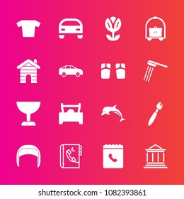 Premium set with fill vector icons. Such as room, book, estate, vehicle, worker, ocean, business, clothes, bank, fashion, real, search, summer, phone, blossom, bus, house, equipment, brush, paint, car