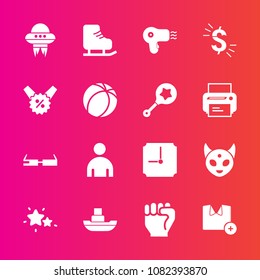 Premium set with fill vector icons. Such as dryer, clock, boat, t-shirt, nature, time, monster, white, modern, hour, usd, ship, sea, smart, male, night, human, sky, fashion, hand, man, space, alien