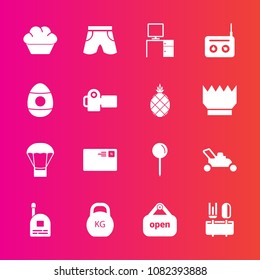 Premium set with fill vector icons. Such as mail, dinner, business, wear, store, map, music, food, open, kilogram, shop, shorts, boy, equipment, hot, doughnut, fun, internet, weight, letter, office
