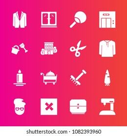 Premium set with fill vector icons. Such as equipment, fresh, service, fashion, ping, entrance, interior, drawer, furniture, modern, autumn, sign, tennis, restaurant, flame, table, carrot, raw, food