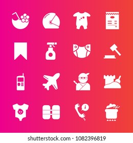 Premium set with fill vector icons. Such as phone, flight, support, kid, plane, helmet, child, glass, tank, call, cocktail, oxygen, japan, japanese, cell, meal, juice, menu, tower, dish, rider, center