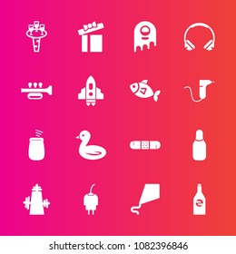 Premium set with fill vector icons. Such as white, alien, energy, joy, fiction, holiday, medical, fun, nature, technology, music, animal, monster, beverage, ufo, object, cone, celebration, bird, kite