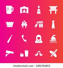 Premium set with fill vector icons. Such as camera, drink, young, sign, space, animal, travel, cup, board, face, christmas, japan, love, fire, warm, rocket, phone, technology, food, communication, tea