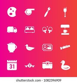 Premium set with fill vector icons. Such as calendar, musical, sweet, nature, day, timetable, projector, wildlife, doughnut, food, drink, breakfast, sound, bucket, object, wine, alcohol, departure, id