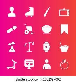 Premium set with fill vector icons. Such as technology, healthy, user, mascara, man, balance, law, fruit, knife, transport, noodle, cart, makeup, kitchen, chinese, sky, gadget, television, food, apple