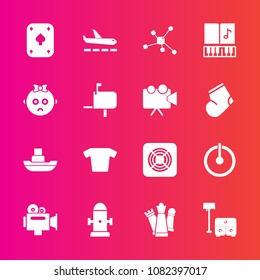 Premium set with fill vector icons. Such as video, play, bed, sea, safety, king, musical, water, power, strategy, fashion, airport, boat, molecule, department, game, technology, chair, chemistry, fan
