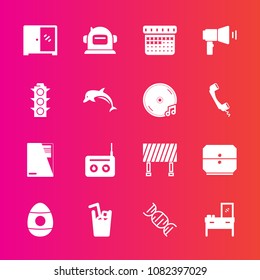 Premium set with fill vector icons. Such as time, street, cold, wildlife, day, megaphone, easter, nature, radio, juice, road, drawer, helmet, traffic, safety, animal, interior, background, furniture
