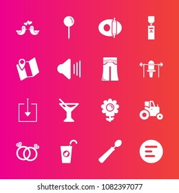Premium set with fill vector icons. Such as animal, blossom, pigeon, summer, cooking, fruit, wedding, spoon, pin, dove, floral, spring, drop, love, nature, farm, field, sign, cocktail, white, healthy