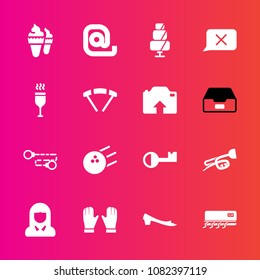 Premium set with fill vector icons. Such as conditioner, bowling, parachuting, sweet, key, conditioning, air, alcohol, fashion, sky, cake, girl, closed, music, extreme, sound, ball, lady, message, ice