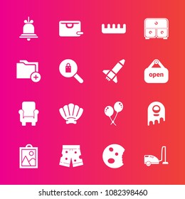 Premium Set With Fill Vector Icons. Such As , Shorts, Equipment, Alert, Armchair, Care, Alien, Sea, Brush, Chair, Fiction, Image, Shell, Doughnut, Nature, Seashell, Marine, Drawer, Vacuum, Birthday