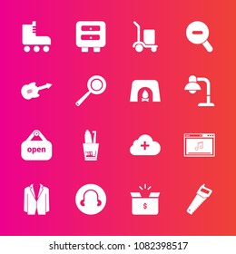 Premium set with fill vector icons. Such as leisure, internet, home, hygiene, container, warehouse, fireplace, skate, delivery, pack, dental, cargo, music, kitchen, food, pan, add, saw, health, sport