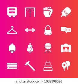 Premium set with fill vector icons. Such as decoration, cake, tool, cooking, ice, entrance, pie, equipment, home, grill, alarm, drawer, finger, handle, fireplace, door, barbecue, concept, food, snack