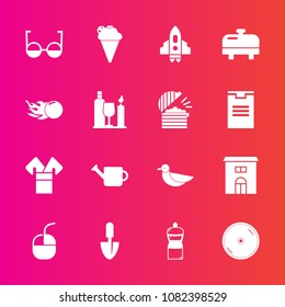 Premium set with fill vector icons. Such as sweet, technology, traditional, spaceship, disc, space, sky, food, cleaner, nature, can, boiler, eye, house, asia, heater, equipment, internet, mouse, broom